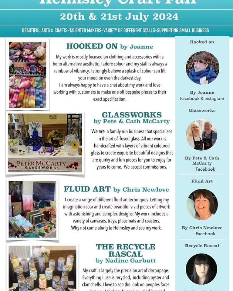 VisitHelmsley's tweet photo. Craft Fair in Helmsley Town Hall this weekend.

Free entry, dog friendly &amp; full of talented makers.

10am to 4pm both days.

Hope to see you there! 

#helmsley #shoplocal #giftideas #wildlifeartwork #TreatYourself #shopsmallshoplocal #shopsmallhandmadeuk https://t.co/zDrjWXKduP
