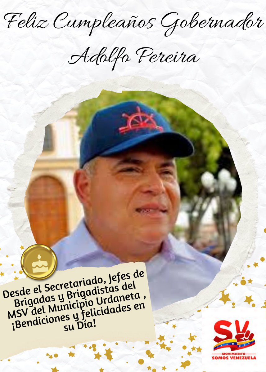 📷
#VenezuelaPintaBonito Desde el Municipio Urdaneta Estado Lara desde el MSV, Felicitamos hoy en su Cumpleaños a Nuestro Gobernador <a href="/AdolfoP_Oficial/">Adolfo Pereira Gobernador</a> que Dios le bendiga siempre <a href="/NicolasMaduro/">Nicolás Maduro</a> <a href="/EleamerAbdala/">Eleamer Elkatrib</a> <a href="/HAMADCHAER/">HAMAD AL CHAER PSUV</a> <a href="/PartidoPSUV/">PSUV</a>   <a href="/MSVEnLinea/">Somos Venezuela | MSVEnLinea</a>