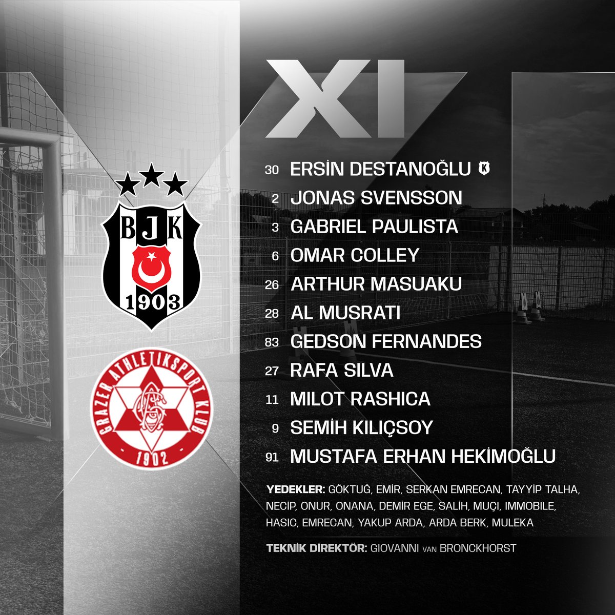 Besiktas's tweet photo. Hazırlık Maçı | Grazer AK karşısında ilk 11’imiz! 👇 https://t.co/fR8118bAHd