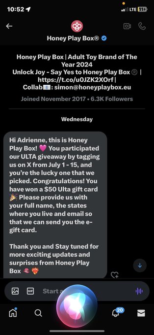 I&rsquo;m so excited to announce I have one a gift card to ultra from HoneyPlayBox!!! ❤️😘 https://t.co/Wlb