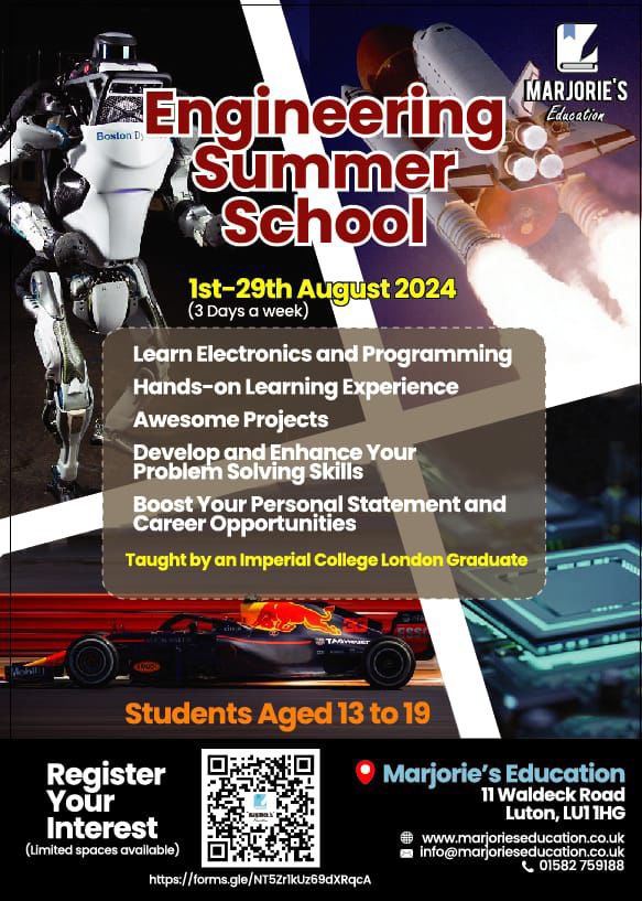 A former #STEM student who’s a graduate of <a href="/imperialcollege/">Imperial College London</a> in Aeronautics is organising an Engineering Summer School for students aged 13-19. Please register below or contact Marjorie's Education for more info. #engineering