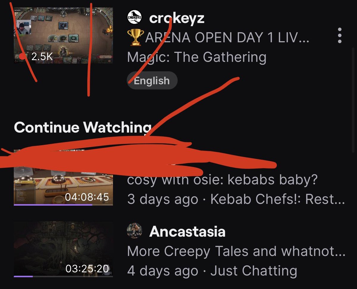 Rodg88's tweet photo. @TwitchSupport some sorely missed features from the awful app redesign. New videos of followed streamers so you can actually tell when there’s content you may want to catch up on. Continue Watching for partway watched VODs! And freakin stream titles on live followed channels. https://t.co/98jd1DK4sn
