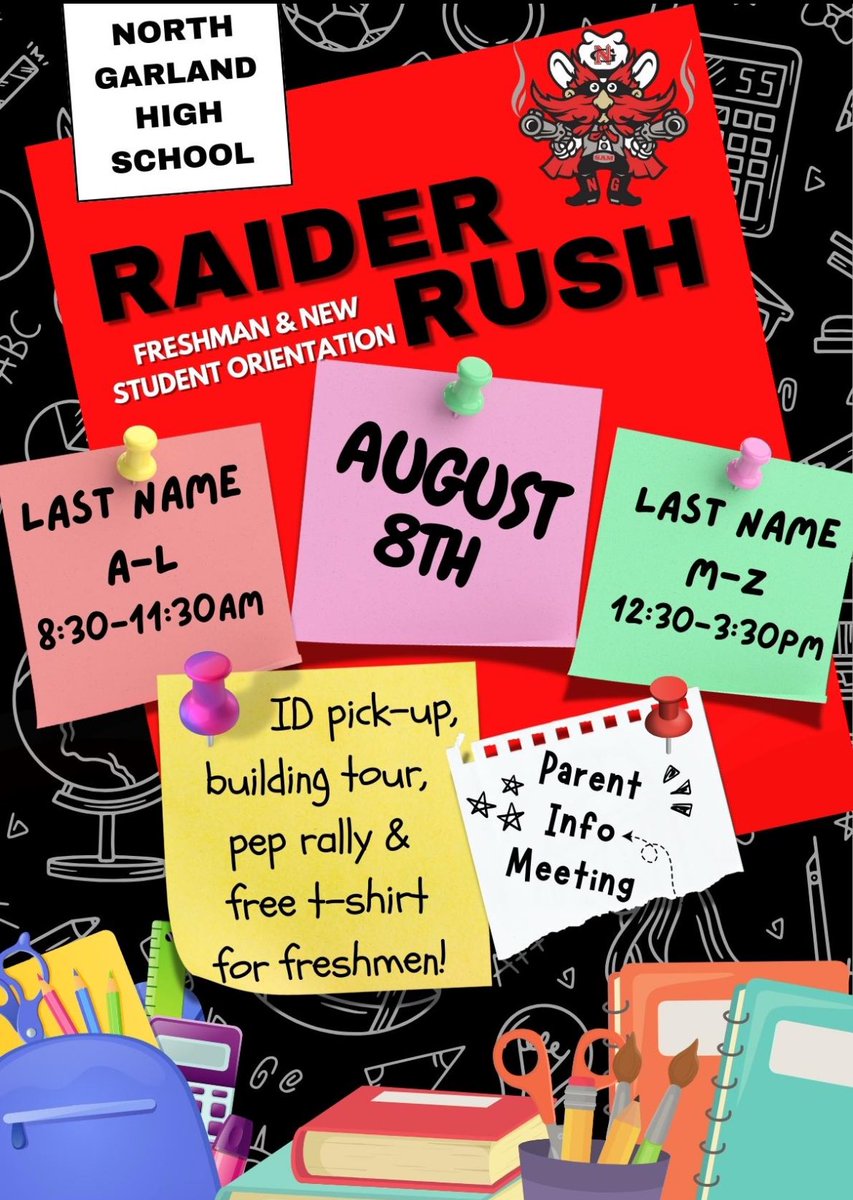 We are looking forward to welcoming incoming Freshman &amp; new students at Raider Rush Orientation on August 8th!