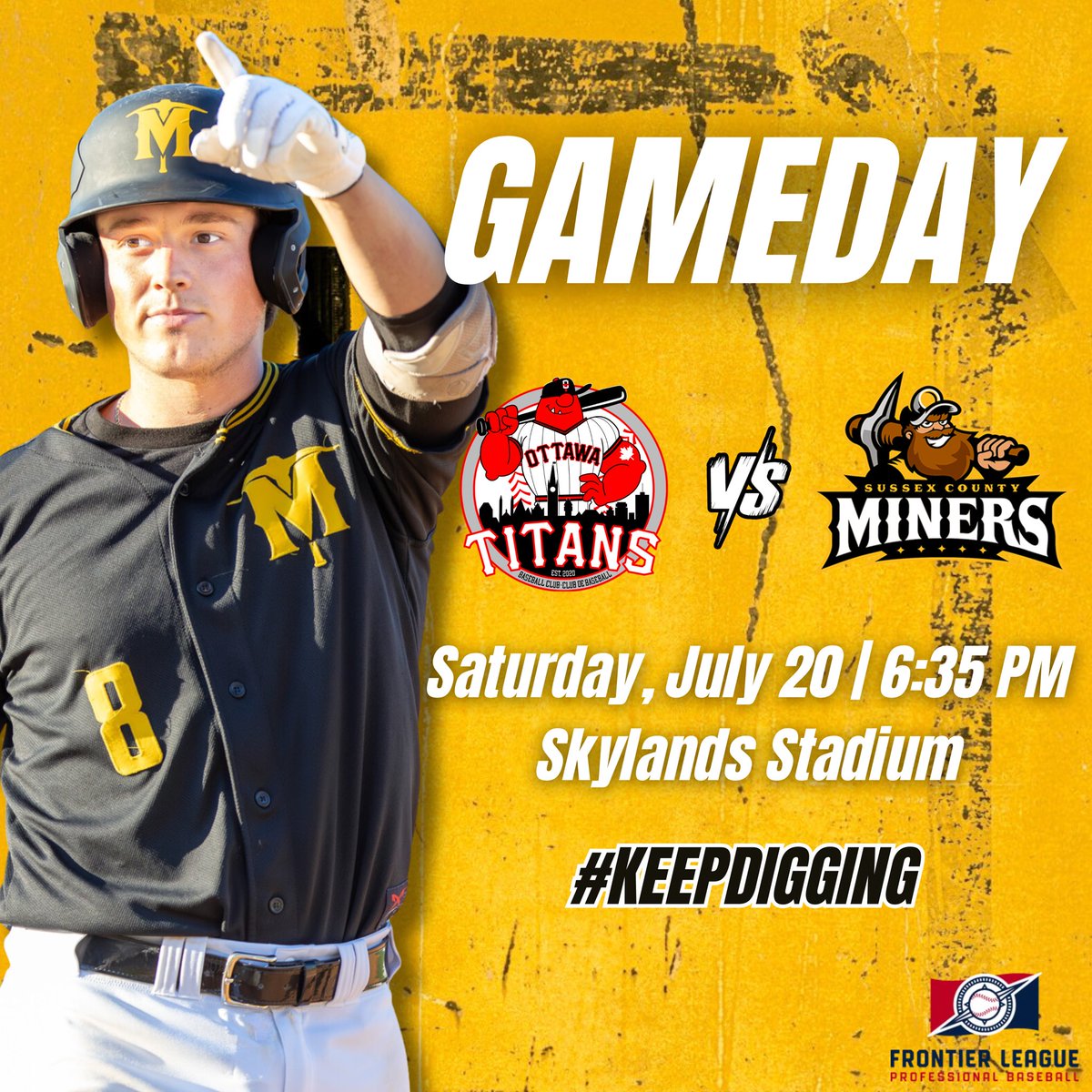 SCMiners's tweet photo. 𝐈𝐓’𝐒 𝐆𝐀𝐌𝐄𝐃𝐀𝐘! ⚾️
We take on the @ottawa_titans in Game ✌️ of the series at 6:35 PM @ Skylands Stadium! 🔨 #KeepDigging
Watch Live 📺: https://t.co/paeuWVknk7
Purchase Tix Here 🎟️: https://t.co/EUWvoY3ckd https://t.co/49gtEzcB89
