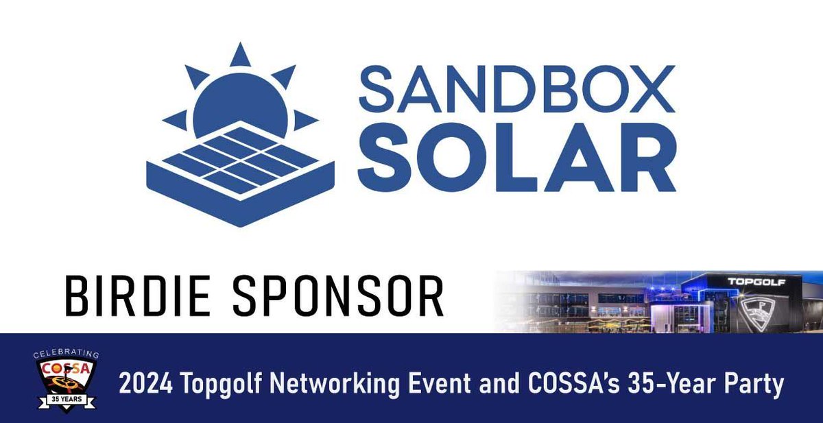 COSSA (@cosolarstorage) on Twitter photo A BIG thank you to <a href="/sandboxsolar/">Sandbox Solar LLC</a> for being a 2024 Topgolf Birdie Sponsor! Sanbox Solar can help you achieve sustainability and self-sufficiency with panels, PV systems, battery storage, + backup power in CO. Learn all about it on Aug. 22nd #TG24 topgolf.cossa.co A BIG thank you to <a href="/sandboxsolar/">Sandbox Solar LLC</a> for being a 2024 Topgolf Birdie Sponsor! Sanbox Solar can help you achieve sustainability and self-sufficiency with panels, PV systems, battery storage, + backup power in CO. Learn all about it on Aug. 22nd #TG24 topgolf.cossa.co
