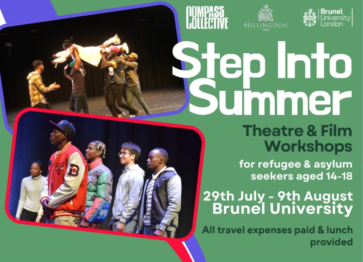 Compasscollect2's tweet image. Calling all partners in Hillingdon! 📣
We are offering a 2 week film & theatre workshop for young people aged 14 - 18 living in asylum accommodation.
Please share far & wide!
Sign up form : docs.google.com/forms/d/e/1FAI…