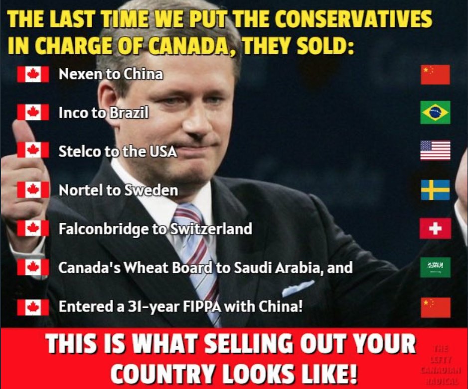 RGBAtlantica's tweet image. How Harper tried to balance the budget, he sold off Canadian assets to reduce debt -selling us out to foreign countries. #NeverAgainCPC
