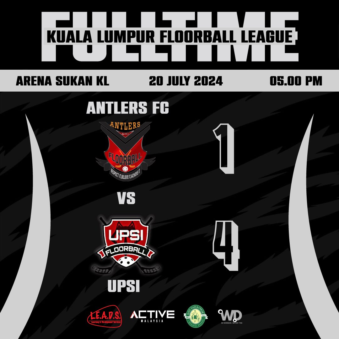 AntlersClub's tweet photo. [FT RESULT]

Congrats for your victory @upsifloorballteam ! Focus on next game, cheers up lads. Antlers Forever !

Antlers FC 1-4 UPSI

#antlersforever #antlers #upsi #leads #activemy #kayunasikandar #kualalumpurfloorballleague #mfa #iff https://t.co/0VLhMXg2bJ