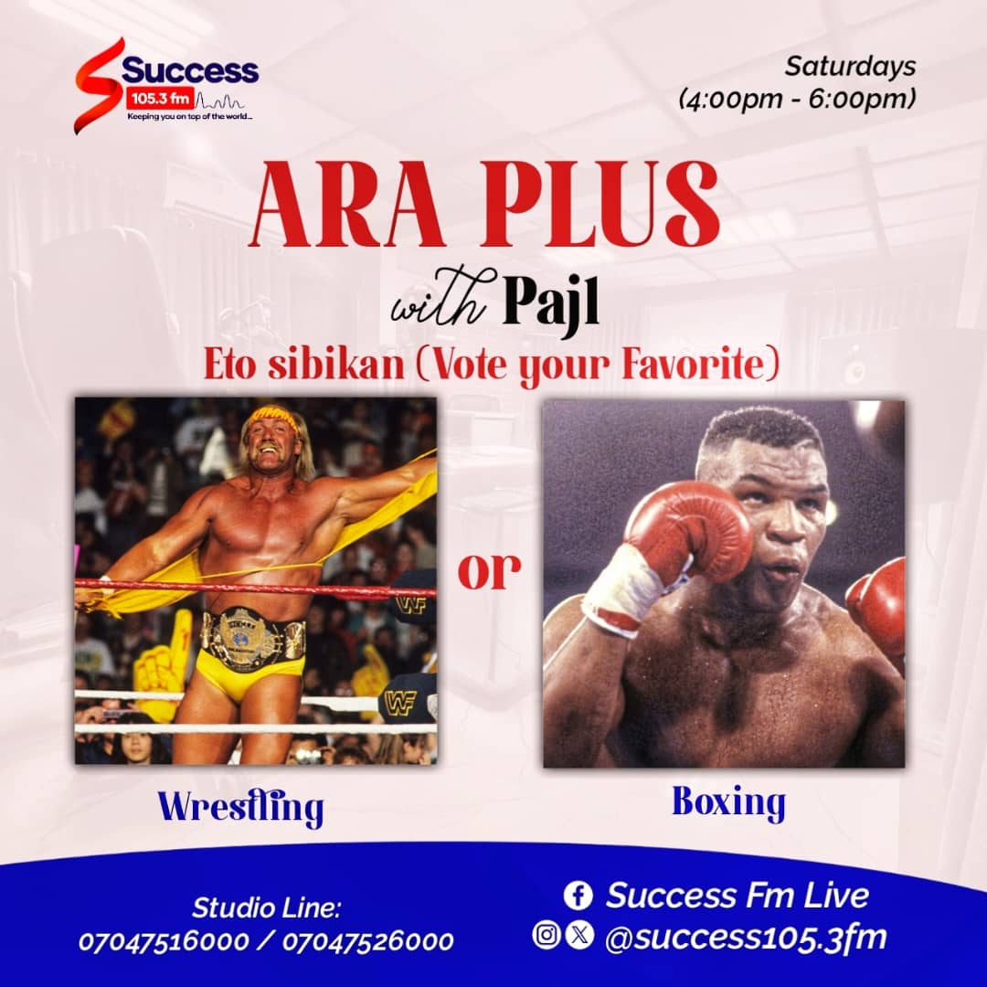 paj1official's tweet photo. #NowOnAir #Araplus @paj1official @success1053fm
Which of these Combat Sports is your favourite and gets your adrenaline pumping?
Comment below and join the debate live on Success 105.3 FM!
#ARAPlus #ObaAra #WrestlingVsBoxing #CombatSports #LiveDebate #Success1053FM #wrestling https://t.co/aHGtzqRJ9P