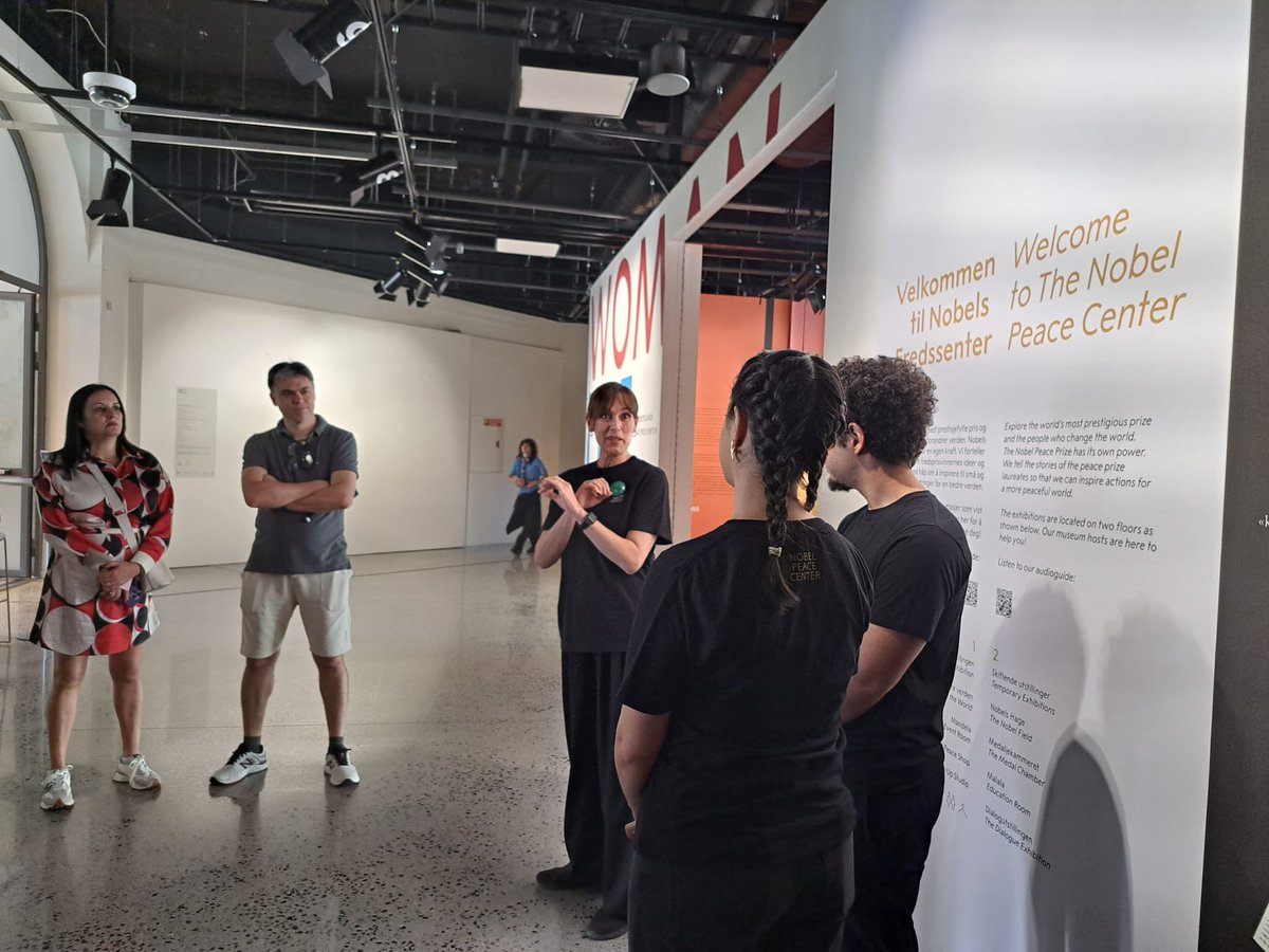 nargesfnd's tweet photo. Today, Ali and Kiana Rahmani, children of Narges Mohammadi, conducted their first tour as guides at the Nobel Peace Center in Oslo. @NobelPeaceOslo https://t.co/BEhDieui1P