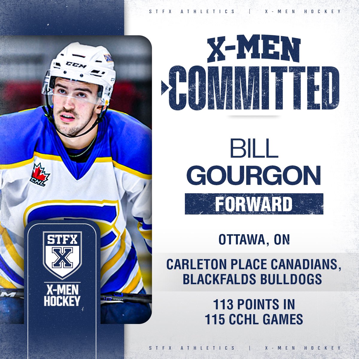 Coach Peddle and X-Men Hockey are pleased to announce the commitment of forward Bill Gourgon for the upcoming season! #goxgo