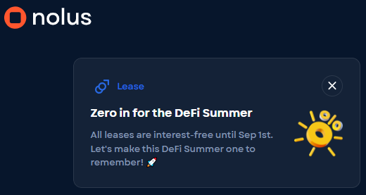 falapsky's tweet image. Market has significantly recovered recently.
Have you managed to open a #Lease and get to know the @NolusProtocol during this time?

If not, there is still #DeFiSummer - leases are interest-free☀️
Unlock the potential 🚀