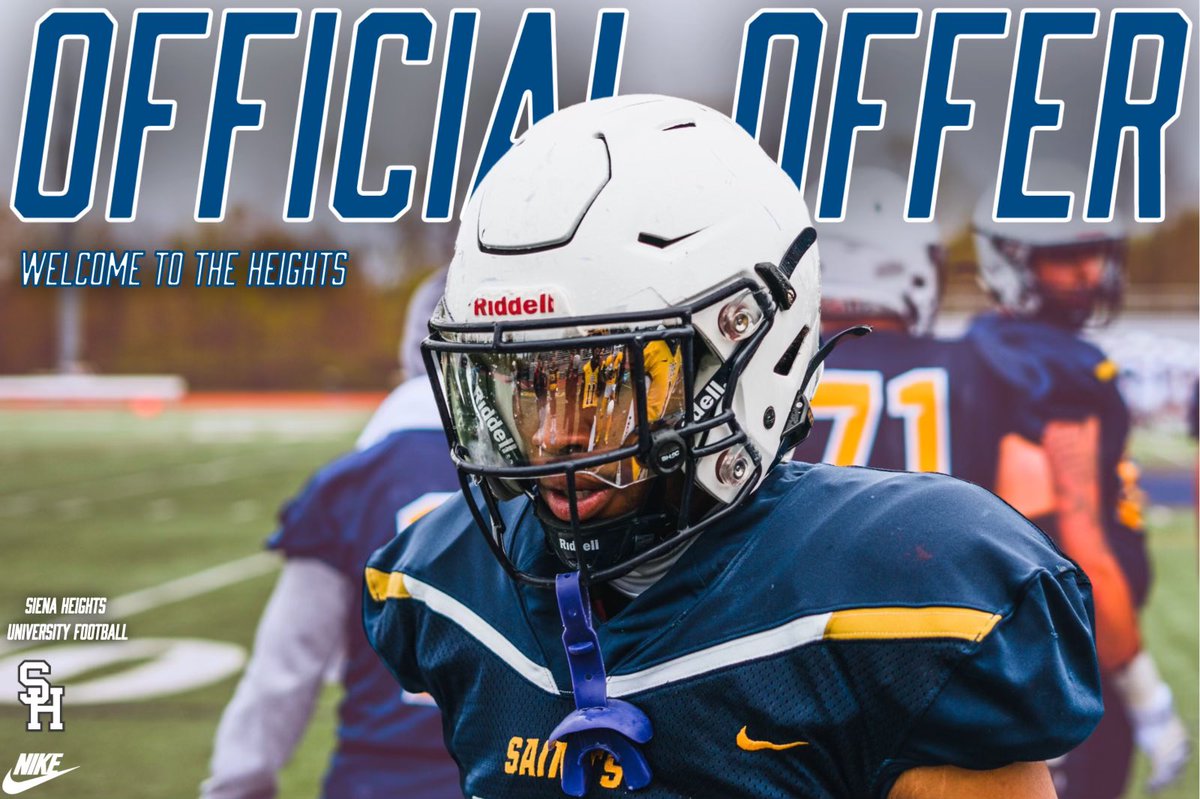 After a great camp and conversation with <a href="/CoachShaah/">Coach Shaah</a>, I am blessed to receive my first offer from Siena Heights University! <a href="/SienaHeightsFB/">Siena Heights University Football</a>