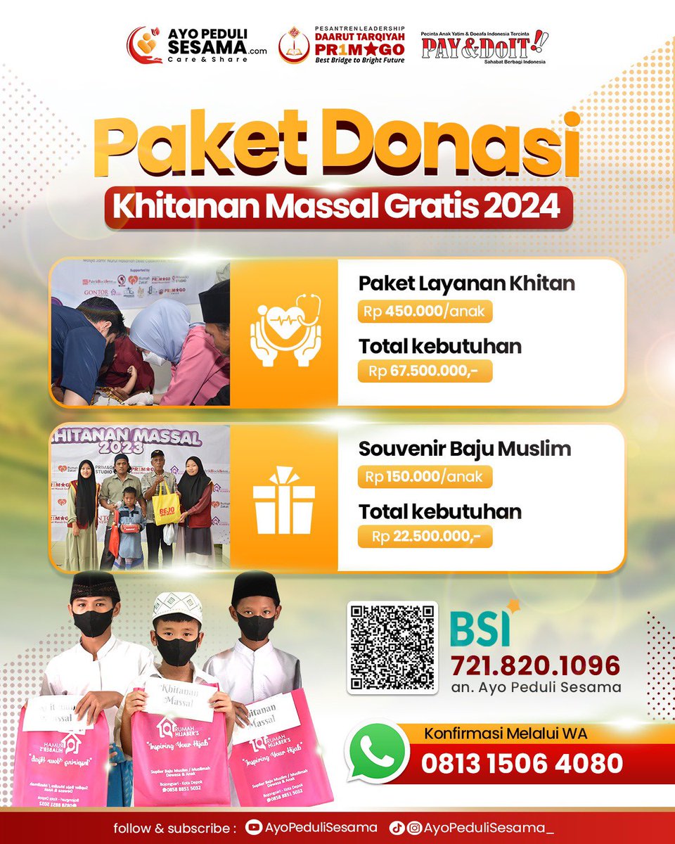 Selamat malam, kepada yth <a href="/BSIMaslahat/">BSI Maslahat</a> kami ingin mengajak BSI Maslahat untuk ikut ambil bagian dalam Kegiatan Khitanan Massal Gratis 150 Anak Yatim, jika berkenan kapankah kita bisa bertemu untuk membicarakan hal ini lebih lanjut ??