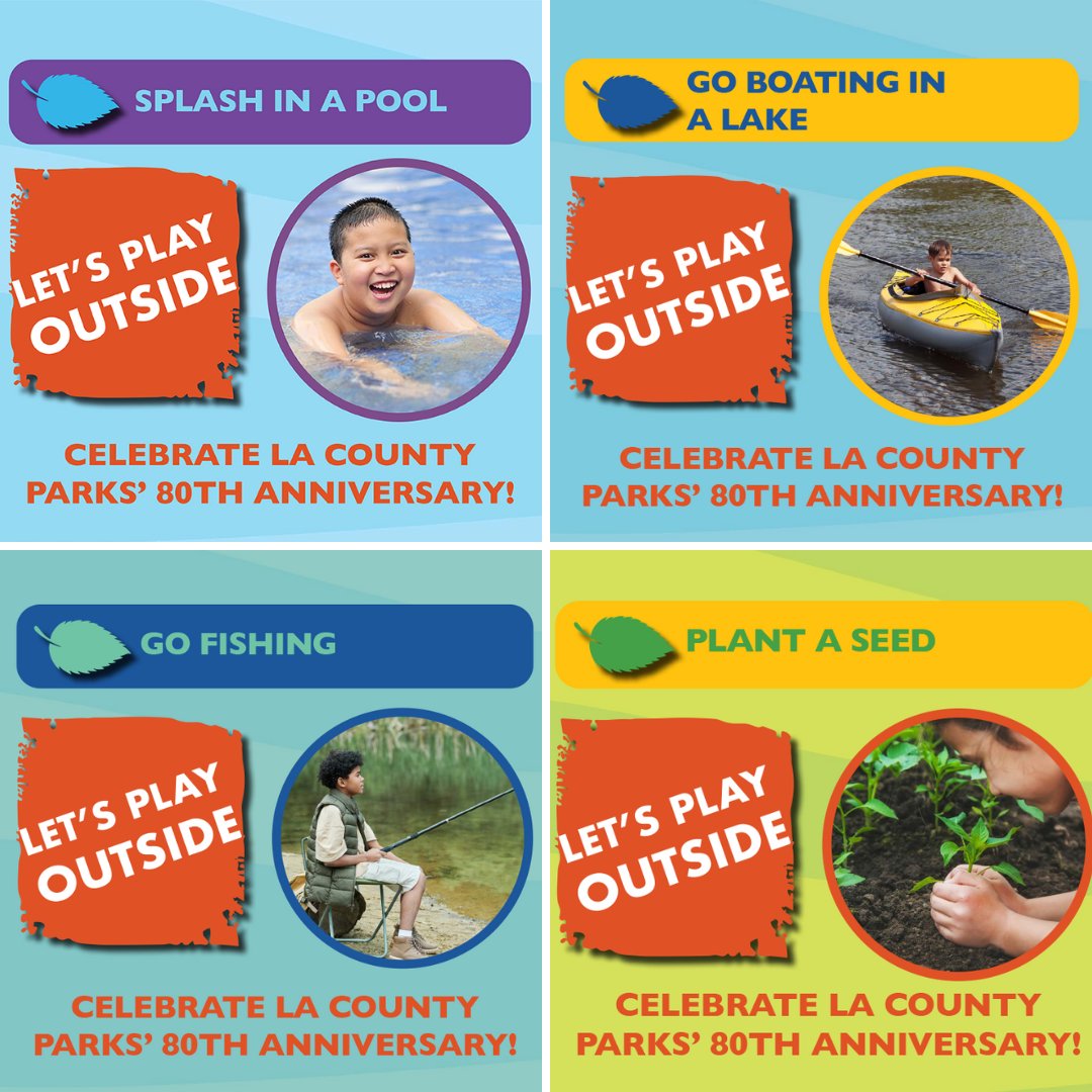 lacountyparks's tweet photo. 🌞There’s still time to celebrate LA County Parks’ 80th anniversary in July by participating in ‘Let’s Play Outside’ free outdoor activities!🌿

For the full schedule, visit: https://t.co/7Xn5LXVk1g https://t.co/adBDOvWRUG