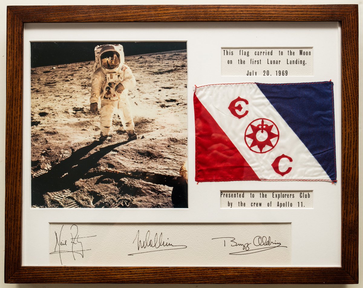 ExplorersClub's tweet photo. #otd in 1969, Buzz Aldrin &amp; Neil Armstrong took an Explorers Club flag on their moonwalk. Buzz &amp; Neil's moonwalk is the most recent of our Famous Firsts – first to the North Pole, South Pole, top of Mount Everest, bottom of Mariana's Trench, and the Moon. Where will we go next? https://t.co/KU9AVzwJiP