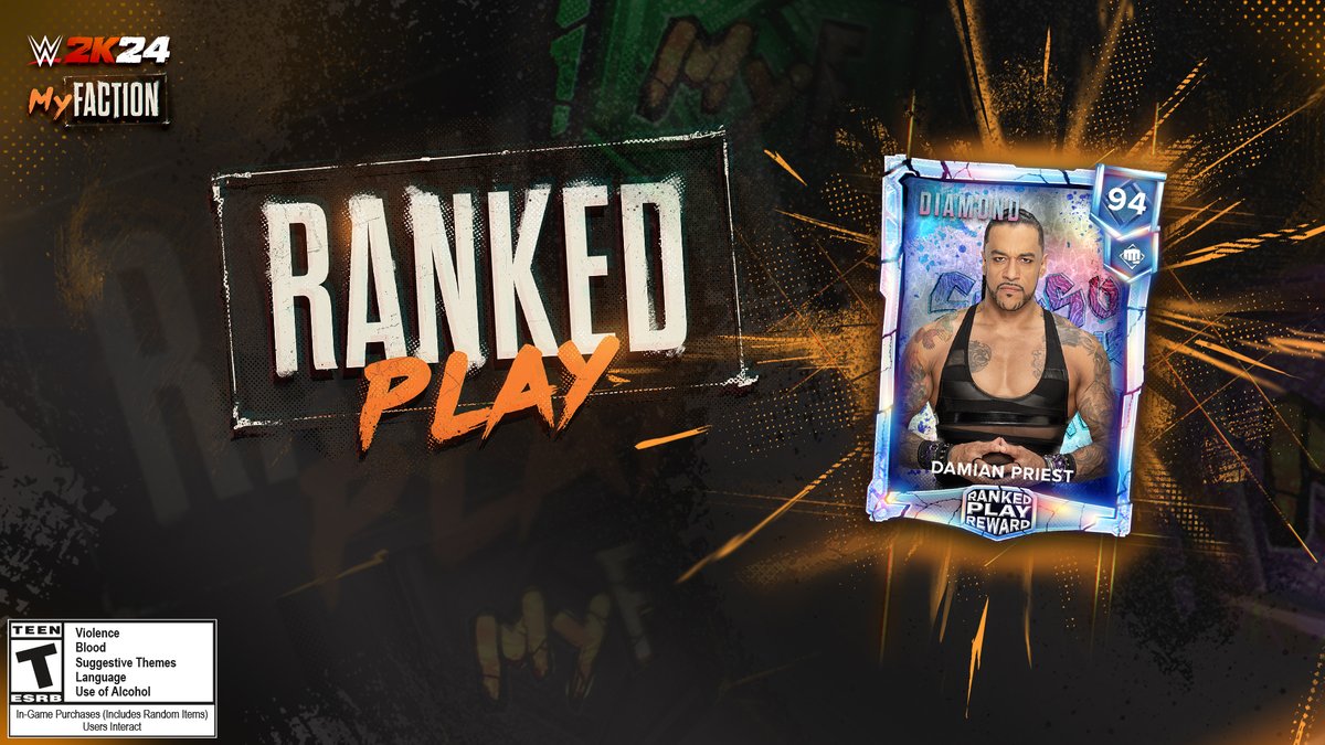 WWEgames's tweet photo. Will you be the next #WWE2K24 champ? 🏆

Ranked Play Season 3 featuring the Damian Priest reward card is now live starting with the Extreme Rules match. https://t.co/ewBlZoAtgP
