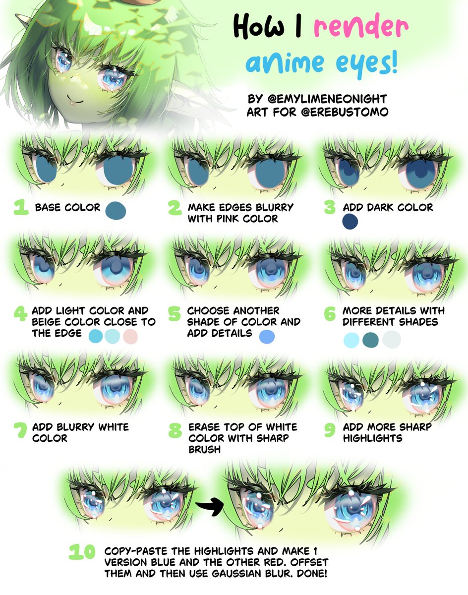 How I render anime eyes in my style tutorial! 💚