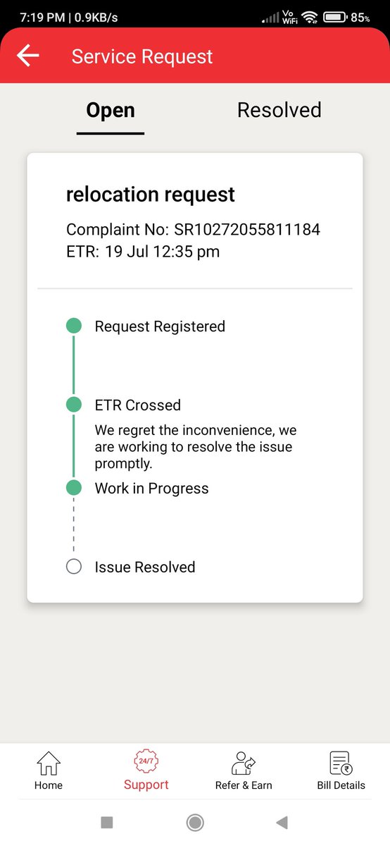MPalSingh1981's tweet photo. @ACTFibernet 5 days before I have raised a request (SR10272055811184) 2 shift my wifi connection 2 nearby 100 meter location. Still my request is not resolved or looked into. ETA was 19th July.
@citizensforblr 
@TOIBengaluru 
@BangaloreMirror 
@AirtelXtream 
@jio_fiber https://t.co/oqP6hlTD7i