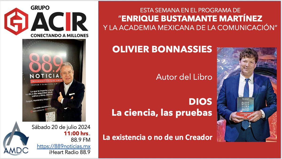 EnriqueB01's tweet photo. Hoy en #MiProgramaDeRadio de la Academia Mexicana de la Comunicación, Olivier Bonnassies, autor del libro “DIOS. La ciencia, las pruebas”.
La cápsula sobre #IAGenerativa @jhidalgo hablará del “IA Washing”
11:00 hrs en el 88.9 FM o https://t.co/SWkiBOmL0o iHeart Radio 889 https://t.co/p37BcubmSL