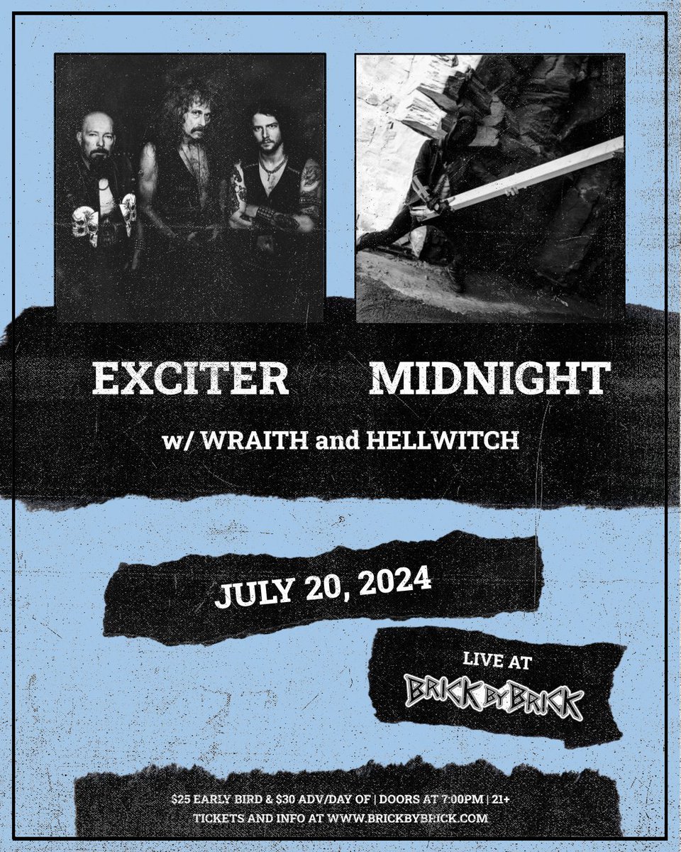 BrickbyBrickSD's tweet photo. TONIGHT 📆 Doors are at 7:00PM for @exciterband and #Midnight with @wraiththrash and #Hellwitch! https://t.co/MNVjzcFU5d #LiveAtBxB #Exciter @MetalBlade @massacrerec @TKObooking @daniel_dekay https://t.co/f366FDOnIz