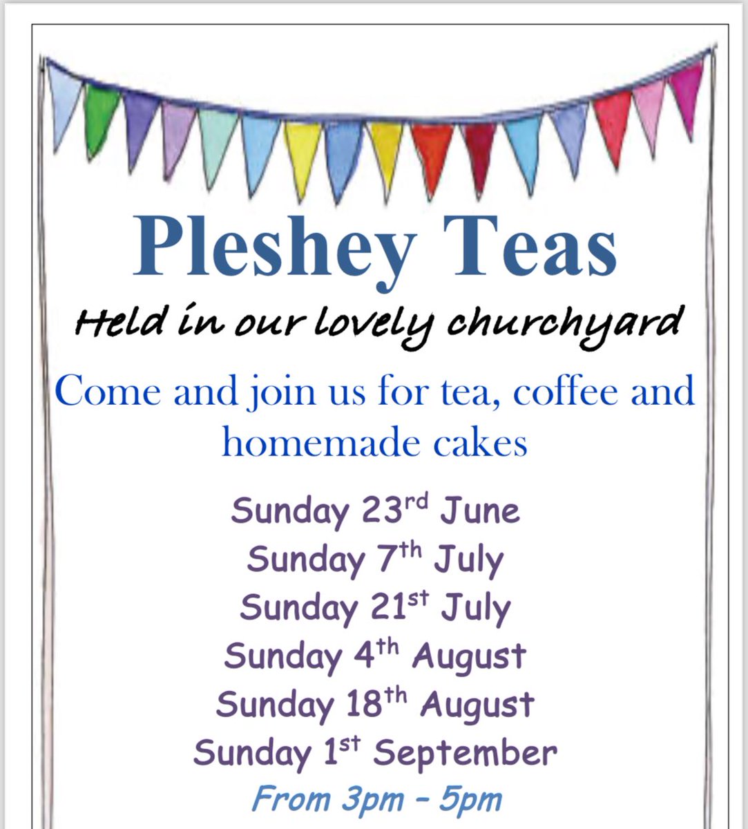 HTPleshey's tweet photo. It’s Pleshey Churchyard Teas tomorrow (Sunday 21st), 3-5pm. 
The weather should be dry and sunny with some helpful cloud cover for the afternoon, so do come along for some yummy home made cakes and freshly brewed tea/coffee (with top-ups).
☀️ 🍰 🫖 ☕️ ⛅️ https://t.co/yTDNYDb5NH