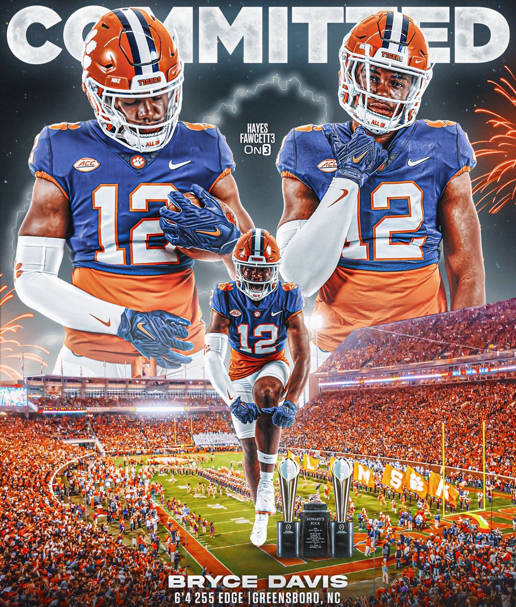 BREAKING: Four-Star EDGE Bryce Davis has Committed to Clemson, he tells me for <a href="/on3recruits/">Follow @Rivals</a>

The 6’4 255 EDGE from Greensboro, NC chose the Tigers over Georgia &amp; Duke

“Home is where the heart is, Go Tigers”

on3.com/db/bryce-davis…