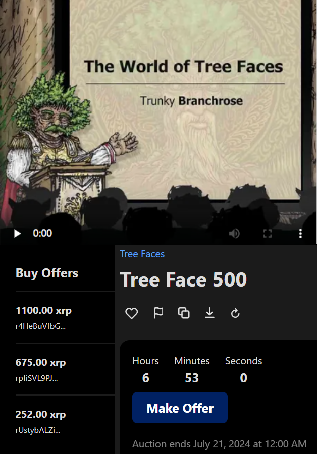 RudeBoyCrypto's tweet photo. Less than 7hrs left on the greatest #TreeFaces auction ever!
Bids have gone from 252 -> 675 -> 1100xrp👀🥵
Congrats to the artist @dfart2287
Catch the convo I had last year with Dale as he created a Tree Face live on stream during our chat:
https://t.co/9hD2SQaWKZ
#XRPL #NFT https://t.co/ZHQcMqfZdM