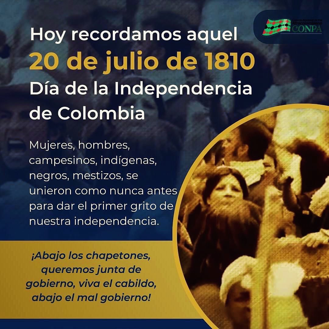 Conpa_paz's tweet photo. 🙌🏾🇨🇴#CONPA || 20 de julio Día de la independencia de Colombia.
Hoy homenajeados a las mujeres y hombres, negros, indígenas, campesinos y mestizos que se unieron para construir una nueva historia para nuestro país, a esos héroes y heroínas que dieron su vida por Colombia.🇨🇴🙌🏾✨ https://t.co/FdCXC3kigD