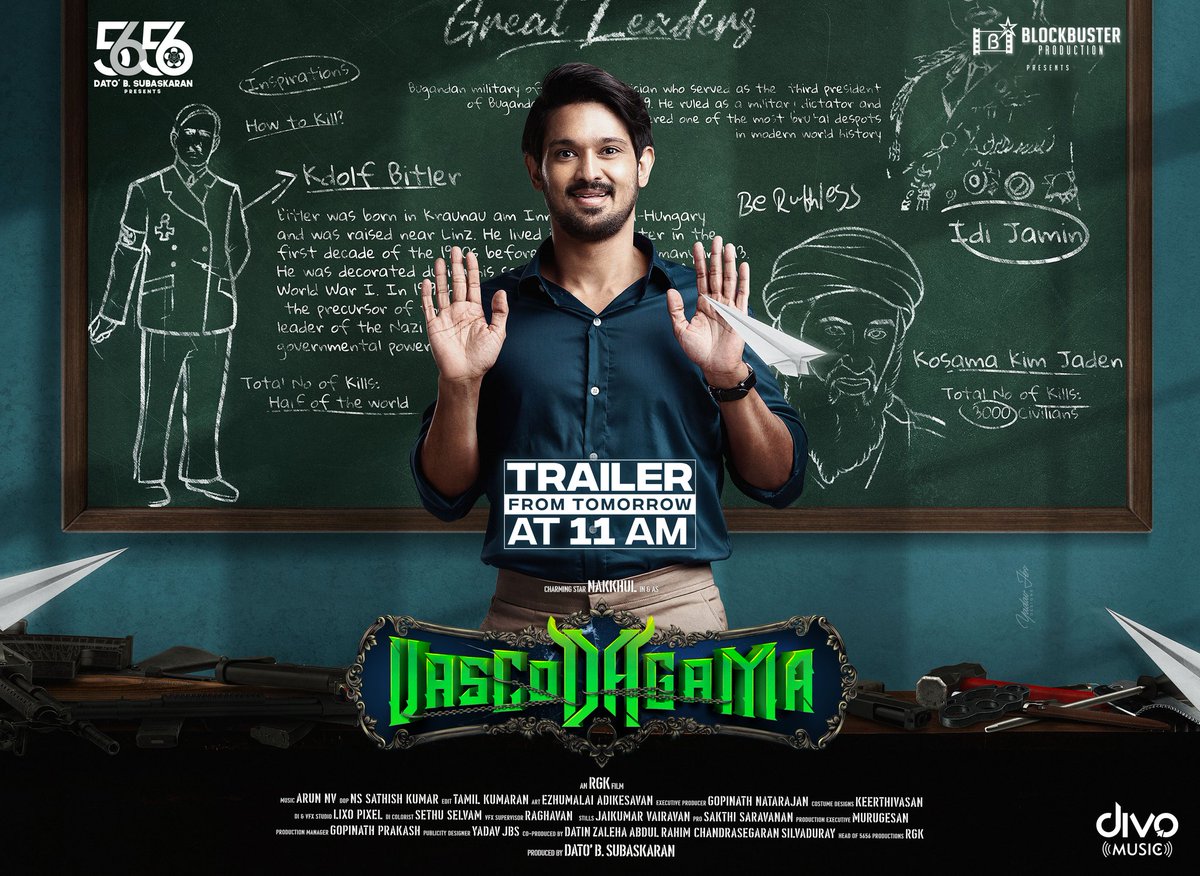 #Vascodagama Trailer will be releasing Tomorrow at 11 AM on #DivoMusic YT.

<a href="/Nakkhul_Jaidev/">Nakkhul</a> #ArthanaBinu @director_rgk <a href="/5656Production/">5656 productions</a>
<a href="/ksravikumardir/">K.S.Ravikumar</a> <a href="/premkumaractor/">Prem Kumar</a> 
<a href="/Sathishmarx90/">Sathishkumar</a> <a href="/_nvmusic/">nv_offl</a> <a href="/tamilkumaranm/">Tamilkumaran</a> <a href="/EzhuArtdirector/">Ezhumalai Adikesavan</a> @Exepro_Gopinath <a href="/ActorYuvaraj/">Yuvraj</a> <a href="/PROSakthiSaran/">PRO Sakthi Saravanan</a>