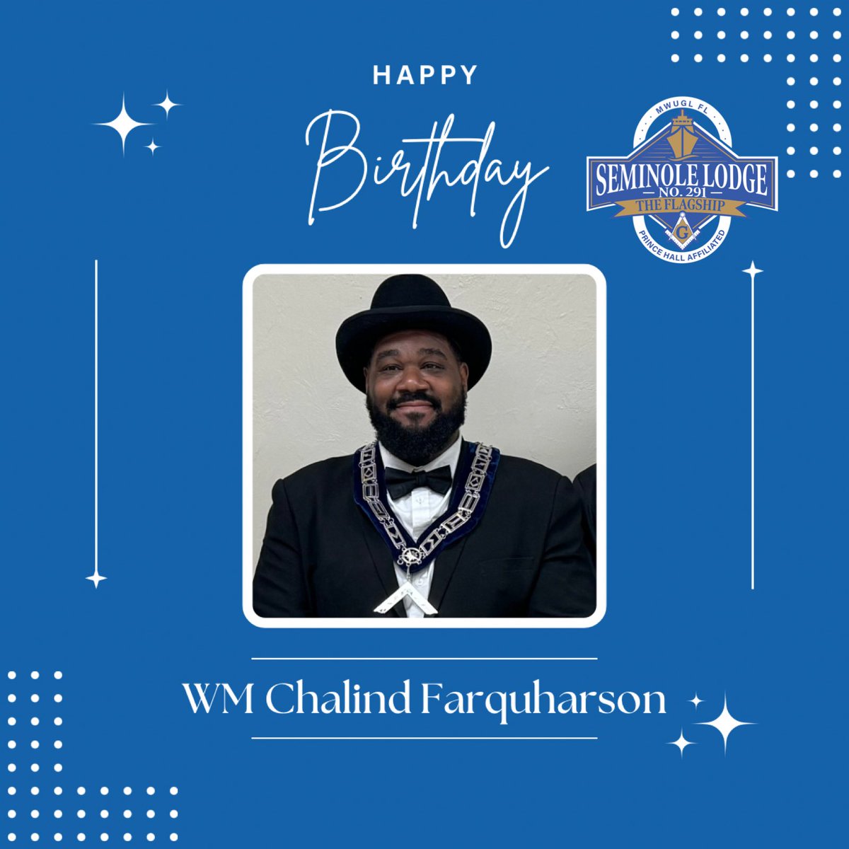Seminole291PHA's tweet photo. Wishing the current Captain of the Flagship, Worshipful Master Chalind Farquharson, a very Happy Birthday! https://t.co/FlWYGEHWqc