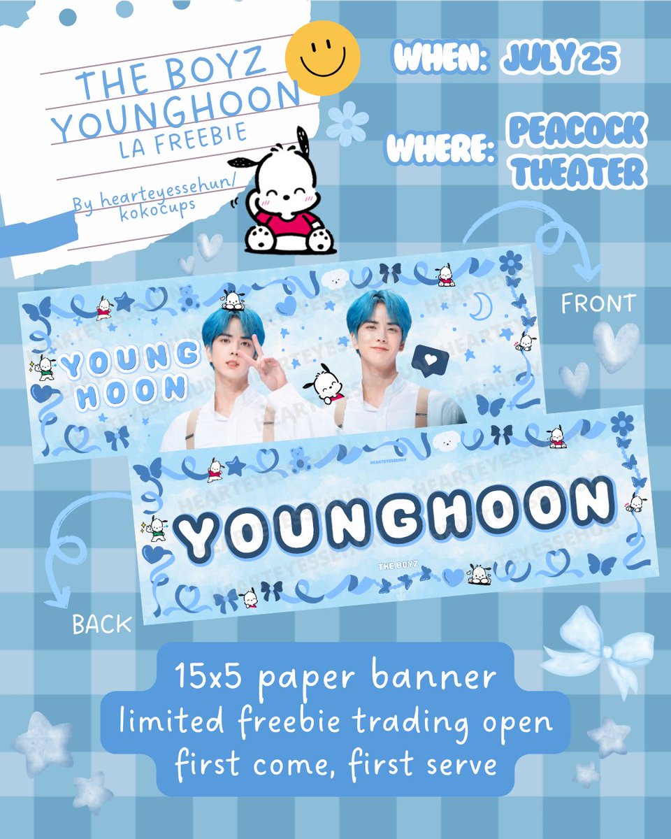 hearteyessehun's tweet photo. °•♡♡ tbz younghoon banners ♡♡•°

🩵 July 25
🩵 LA / Peacock Theater
🩵 15x5 paper banner
🩵 freebie trading okay - dm or comment
🩵 will post outfit and location

🩵 pls RT/like to help boost for deobi

#theboyz #younghoon #theboyzinLA #ZENERATION2 https://t.co/yLCsi4KbW9