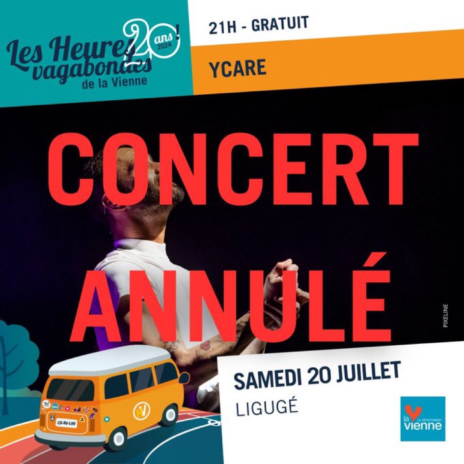 ❌ RAPPEL ! CONCERT ANNULÉ ❌

En raison d’une panne mondiale informatique l’empêchant de prendre son avion, Ycare annule le concert prévu ce soir à #Ligugé.

Merci de votre compréhension.