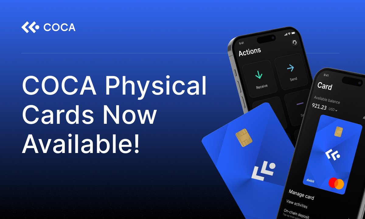 coca_card's tweet photo. 💳 Don't miss out on the crypto revolution! 😎

Get your COCA card today and experience the future of payments.  Spend your crypto anywhere, anytime, with ease.
https://t.co/0eHWGN1AbB

🚀  It's time to upgrade your wallet! 

#COCAwallet #CryptoCard https://t.co/f8vLSPGseD