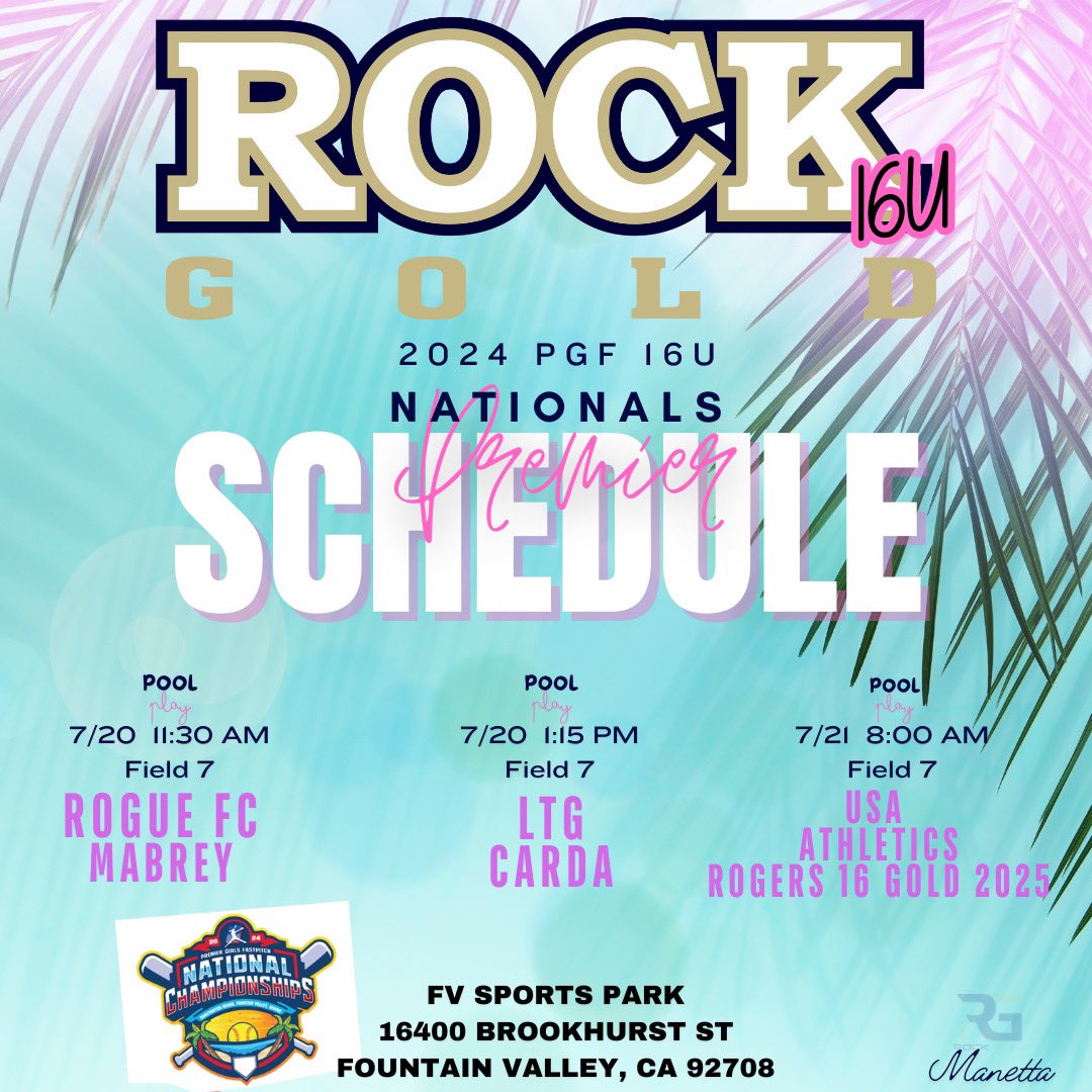 Samantha Yzaguirre (@samyzaguirre_11) on Twitter photo I’m so excited for games today! In California for PGF Nationals!! 🥎
We’re a Fountain Valley Sports Park today & tomorrow!! Come see me!!
Field 7
<a href="/RockGoldManetta/">Rock Gold Manetta</a> I’m so excited for games today! In California for PGF Nationals!! 🥎
We’re a Fountain Valley Sports Park today & tomorrow!! Come see me!!
Field 7
<a href="/RockGoldManetta/">Rock Gold Manetta</a>