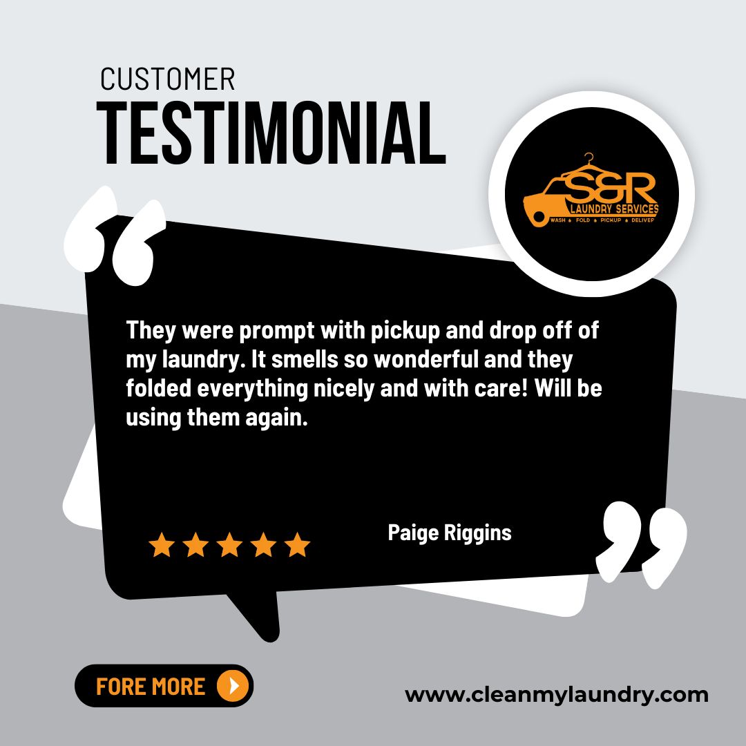 laundrysr's tweet photo. They were prompt with pickup and drop off of my laundry. It smells so wonderful and they folded everything nicely and with care! Will be using them again.
~Paige Riggins
๐ @S&R Laundry Services!
https://t.co/0jzEn4PQn4
..
..
..
#cleanmylaundry #trust #laundry #dryclean https://t.co/2ZSnHKYC9Z