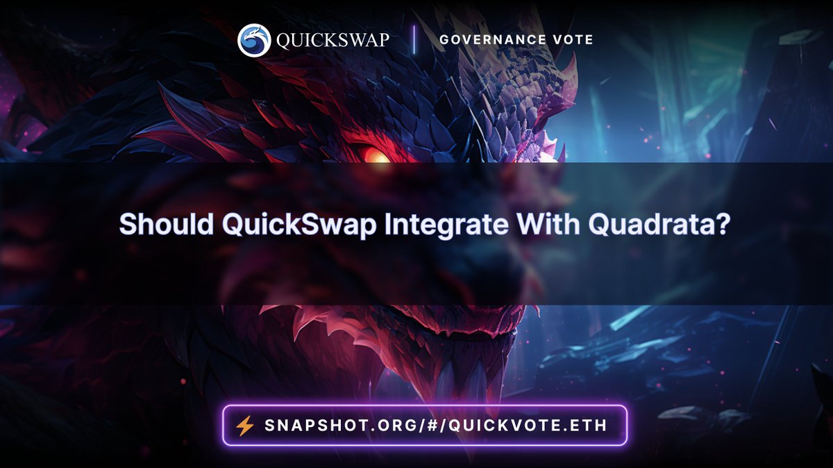 Governance Vote: Should QuickSwap Integrate With Quadrata? 🌐

$QUICK holders, begin casting your votes now on Snapshot!

📅 Voting ends Wednesday, July 24 at 5:00 PM UTC

🗳 Vote now: snapshot.org/#/quickvote.et…