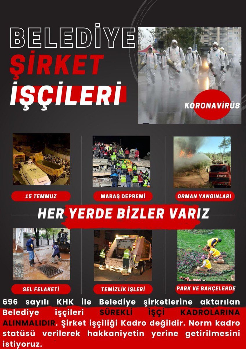 <a href="/mehbaykan/">Mehmet Baykan</a> <a href="/csgbakanligi/">T.C. Çalışma ve Sosyal Güvenlik Bakanlığı</a> Belediye şirket işçileri olarak  kadro aldınız yalanına inandırılmaya çalışan seçim malzemesi yapılan,zorbalığa ve mobbinglere mağruz kalan bu vatanın en çok alın teri döken işçi gruplarındanız. Yapılanların farkında olmanıza rağmen hiç bir adım veya çalışma göremiyoruz.