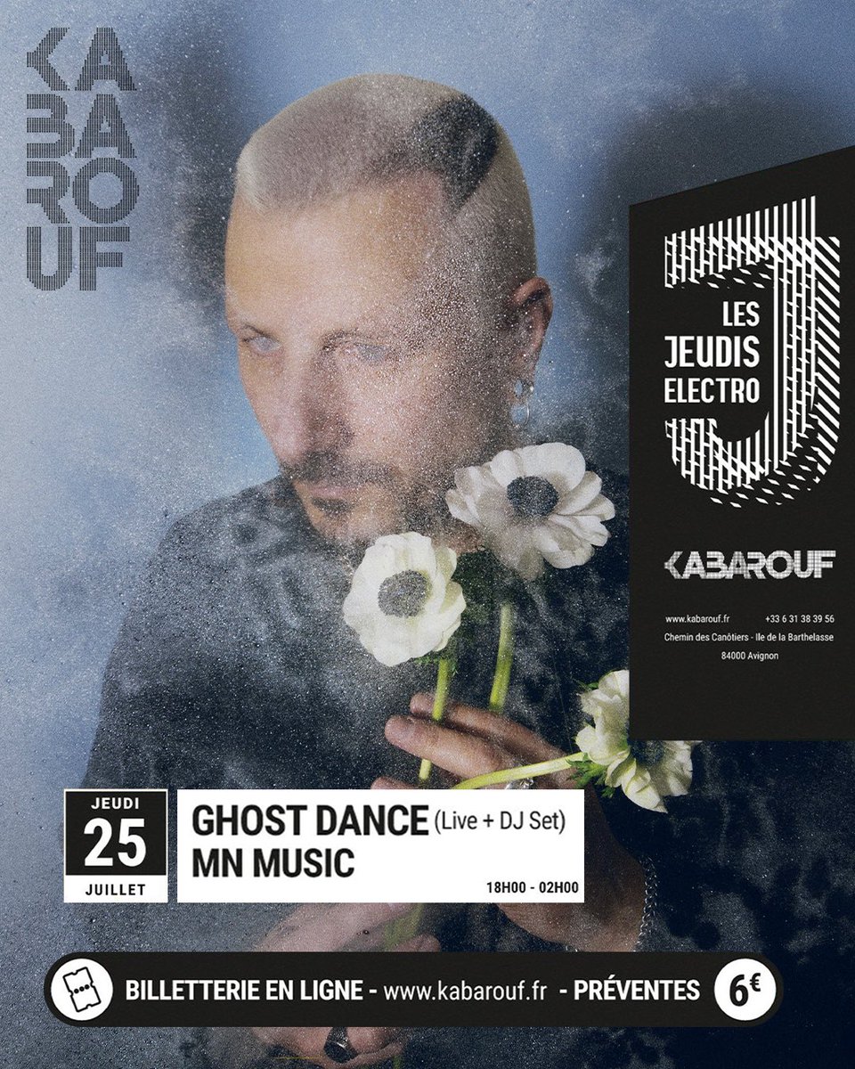 Save the date !

❌Jeudi 25 juillet ❌

RDV au <a href="/Kabarouf/">Kabarouf</a>  pour clôturer ce mois de juillet en beauté !!
GHOST DANCE (live &amp; Dj Set)
+ MN MUSIC

Réservations :
kabarouf.fr/Agenda

#ghostdance #mnmusic #kabarouf #techno