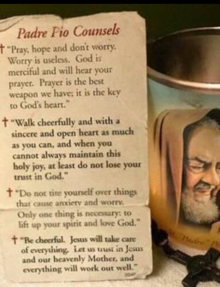 PadrepioSaint's tweet photo. "Walk cheerfully and with a sincere and open heart as much as you can, and when you cannot always maintain this holy joy •••• at least do not lose your trust in God." https://t.co/5sA71cfbLc