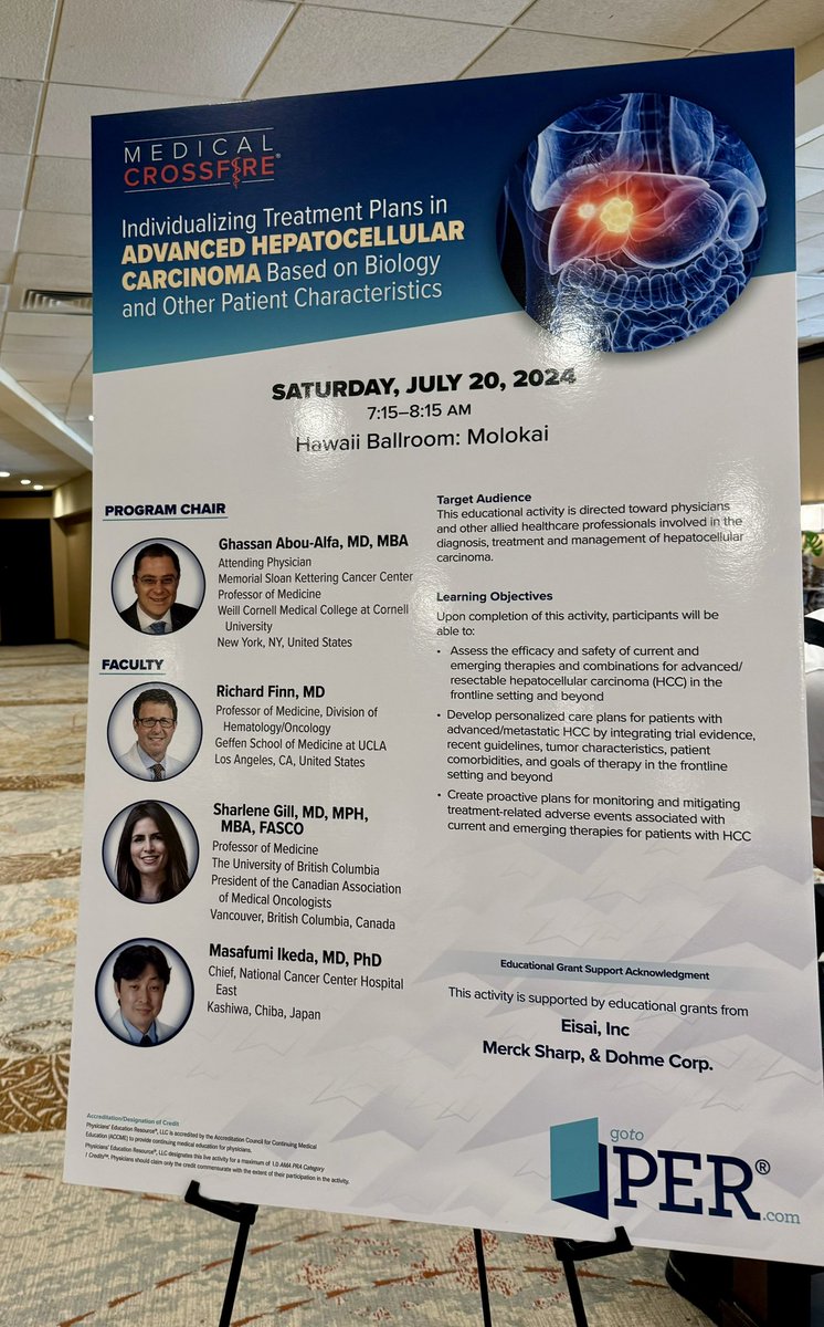 GillSharlene's tweet photo. #APPLE24 @gotoPER
Ready for Day 2 - kickoff with a #Crossfire on Individualizing Treatments for #HCC with this amazing panel…moderated by @GABOUALFA - thinking about what questions will he ask?!🤔 https://t.co/VqEEhGIf9r