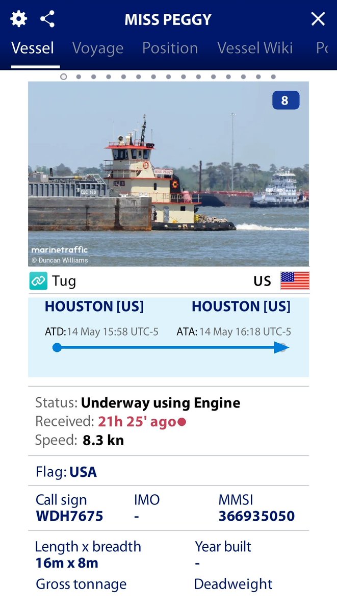 mercoglianos's tweet image. There seems to be one piece missing from this story, regarding the sinking of the tug Miss Peggy.

It appears that the tug was either swamped or run down by the Liberian-flagged bulker YANGZE 7!

@uscg @gCaptain @KHOU @abc13houston