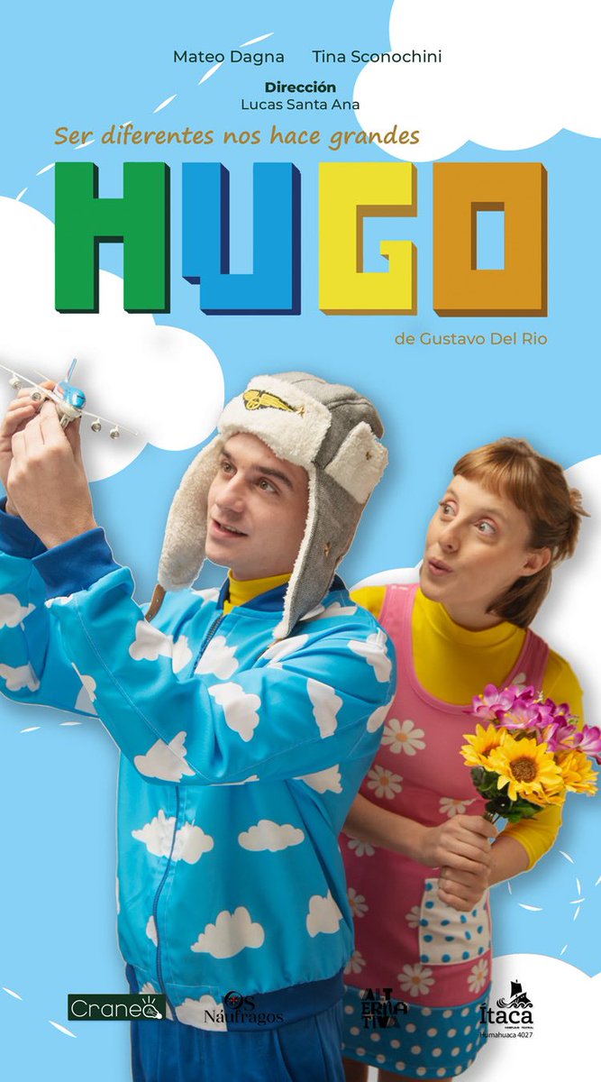 A Hugo le gustan mucho los aviones y tocar el piano. A Laia, su vecina, le gusta hablar y las plantas. Juntos buscan la manera de acercarse más alla de las diferencias. 
Sábados y domingos a las 15hs
En Ítaca Complejo Teatral
🎭 Humahuaca 4027, CABA 
publico.alternativateatral.com/entradas89389-…