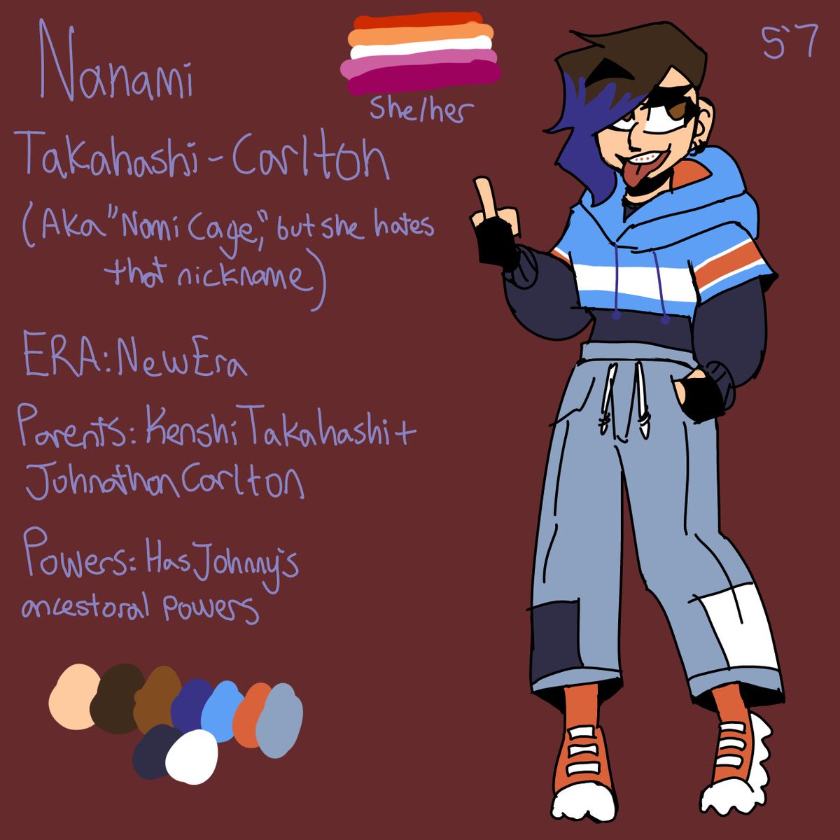 draws_bug98965's tweet photo. Showing off my MK1 fan kids, plus a redone Spindle ref! Nanami is my Johnshi fankid, Blue is my windwolf yuri child, and spindle is spindle :3 
#mk1 #mkoc #SpindleKontent #fankid #BugDraws https://t.co/IoQAnkSTlq