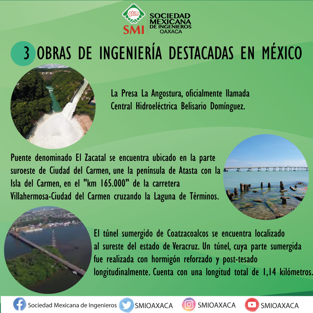 Estás son tres de las obras de Ingeniería civil, más importantes de México.
-Central Hidroeléctrica Belisario Domínguez.
- Puente el Zacatal
- Tunel Sumergido.
¿Qué te parecen? ¿Cuál es tu favorita?
#SMIOAXCA