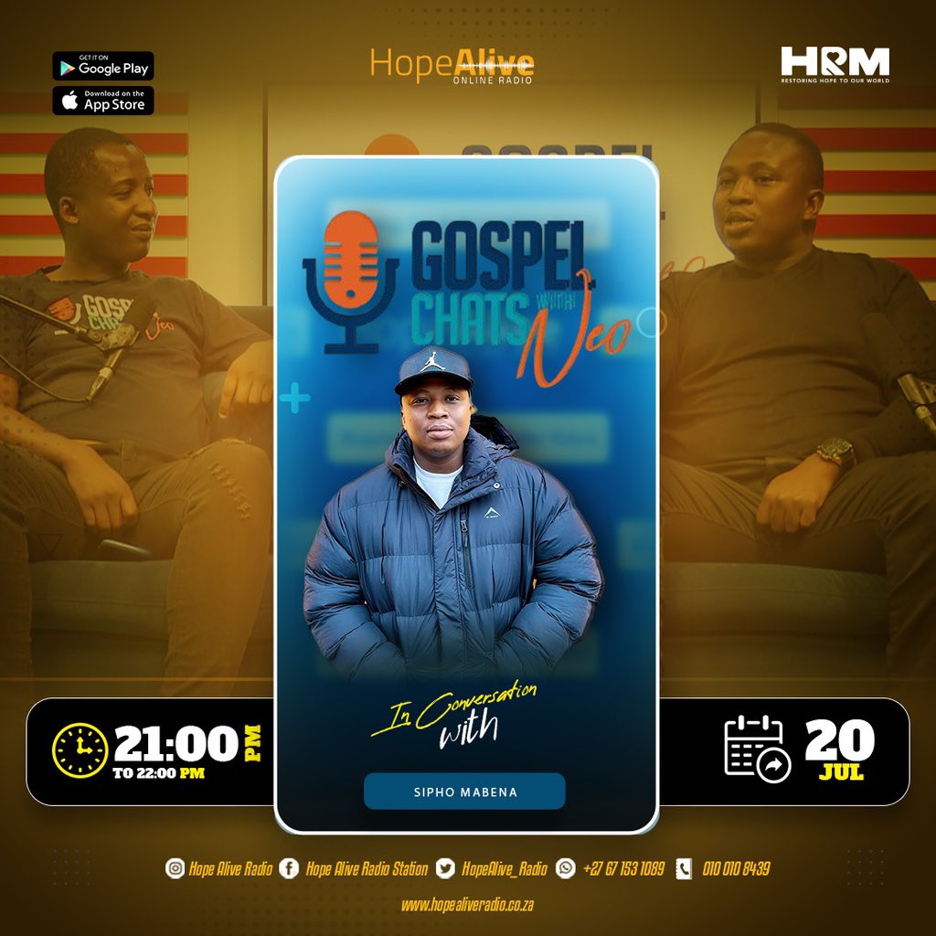 GCWN_'s tweet photo. Hey guys,
Please catch us live @hopealiveradio tonight with Sipho Mabena. 
Please download the app on App Store.... Or check out the link below. 
https://t.co/WFqP843O8e https://t.co/wpKT9uMgKZ