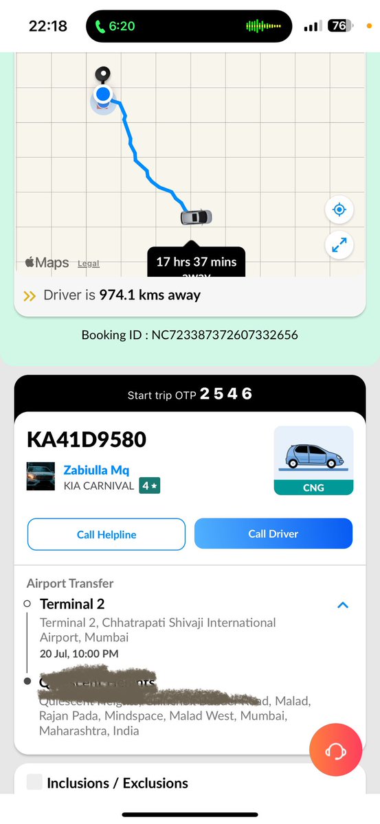taruneetk's tweet photo. I guess I will have to cancel this #makemytrip cab booking. You guys booked a cab that’s to drop me from mumbai airport to malad in mumbai from Bengaluru? How bad can your #tech be? #mmt #cab #ride https://t.co/BYcjJ4dnJr