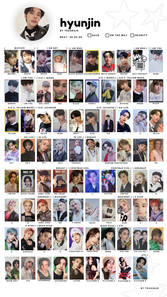 trash4jk's tweet photo. 🐰STRAY KIDS PC PHOTOCARD WISHLIST TEMPLATE 🐰

! by member + all album photocard inclusion 

[updated July 20th 2024] 

members - bangchan, leeknow, changbin &amp; hyunjin 

#straykidsphotocards #straykidstemplate #straykidswishlist #skztemplate #skzphotocards #skzwishlist https://t.co/VzseLKEJl9