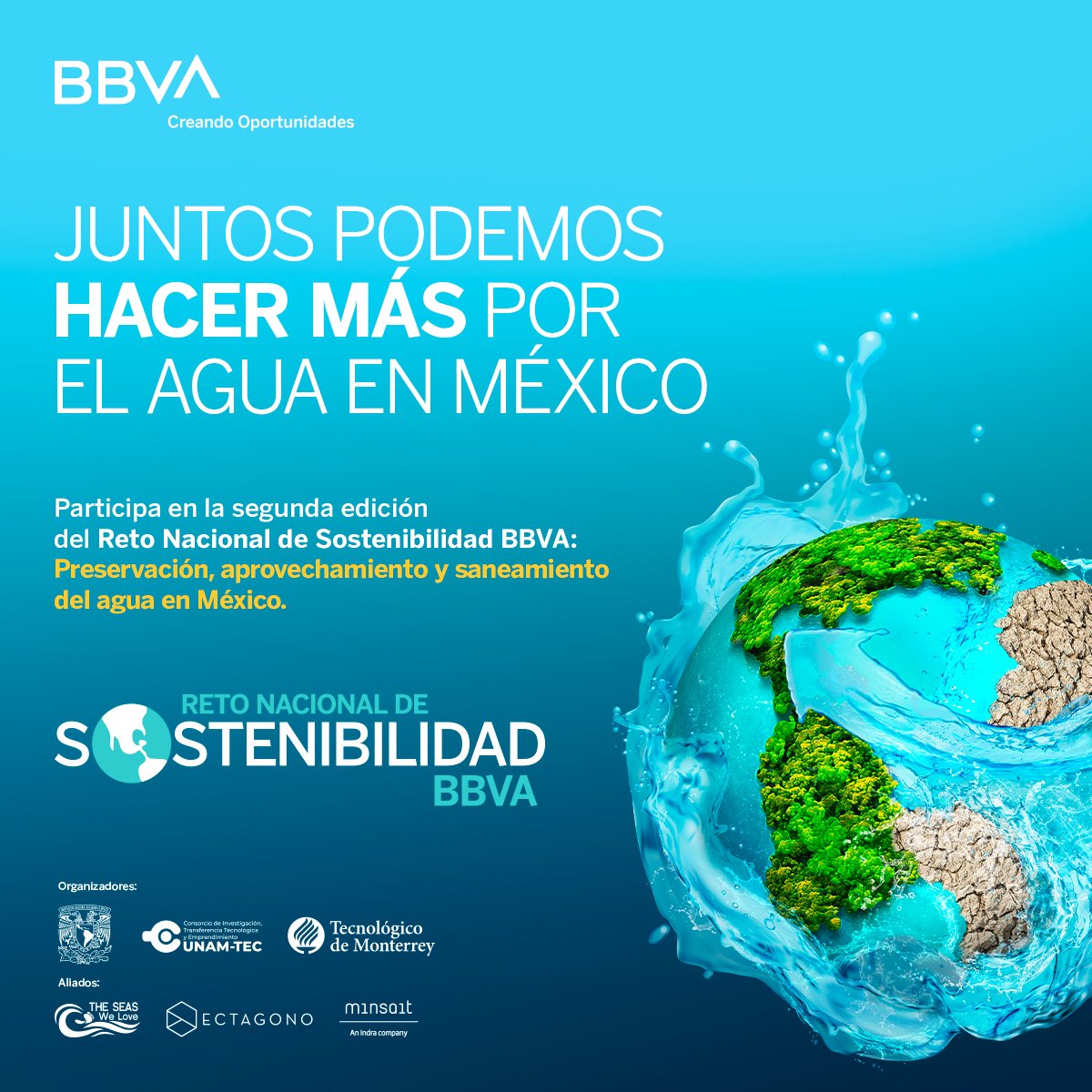 BBVA_Mex's tweet photo. Si quieres ser parte de la 2da edición del Reto Nacional de Sostenibilidad BBVA: Preservación, aprovechamiento y saneamiento del agua en México, 🇲🇽 mira la convocatoria disponible hasta el 29 de agosto. 🔗👉🏼 https://t.co/h93k16wX7D #JuntosPorElAguaEnMéxico 💦💧 https://t.co/V2bpA8EksY