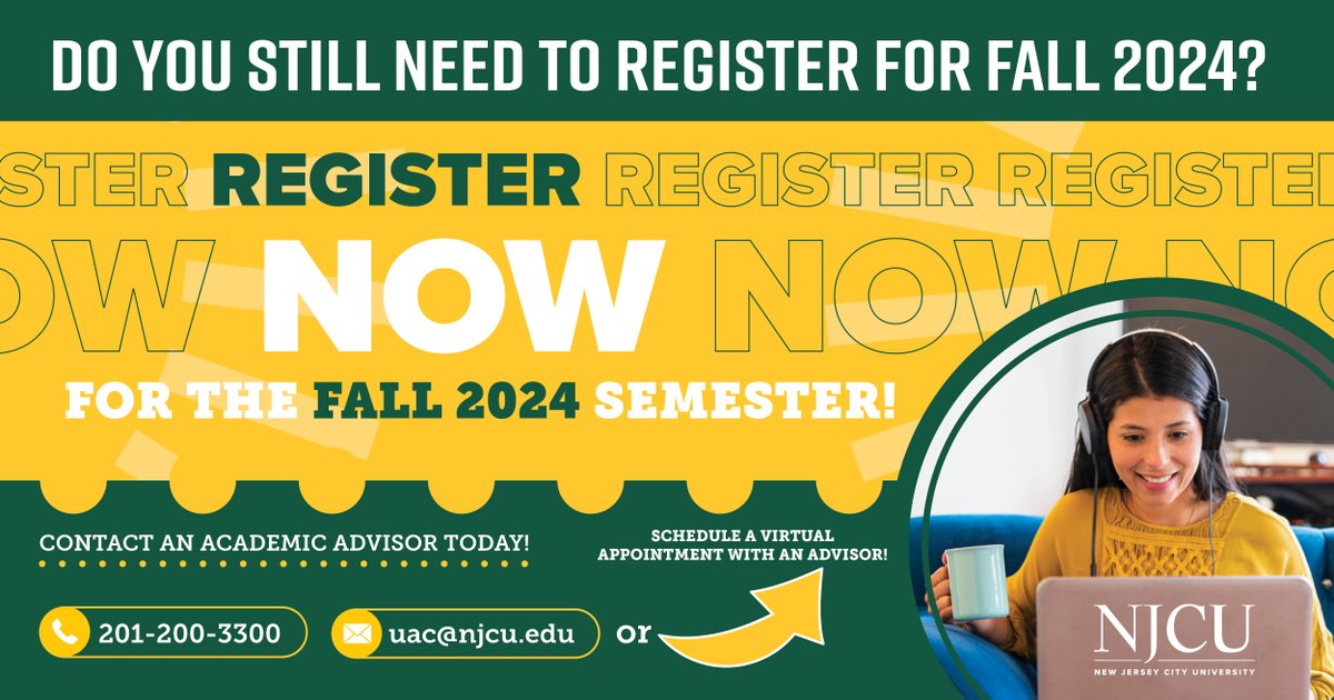 keanjerseycity's tweet photo. The first day of the Fall 2024 semester is September 3. Do you still need to register? Register now! Contact an academic advisor today at 201-200-3300 or uac@njcu.edu or schedule a virtual appointment with an advisor!

🔗 https://t.co/f9POJDUPNO https://t.co/f31qQLGdRG